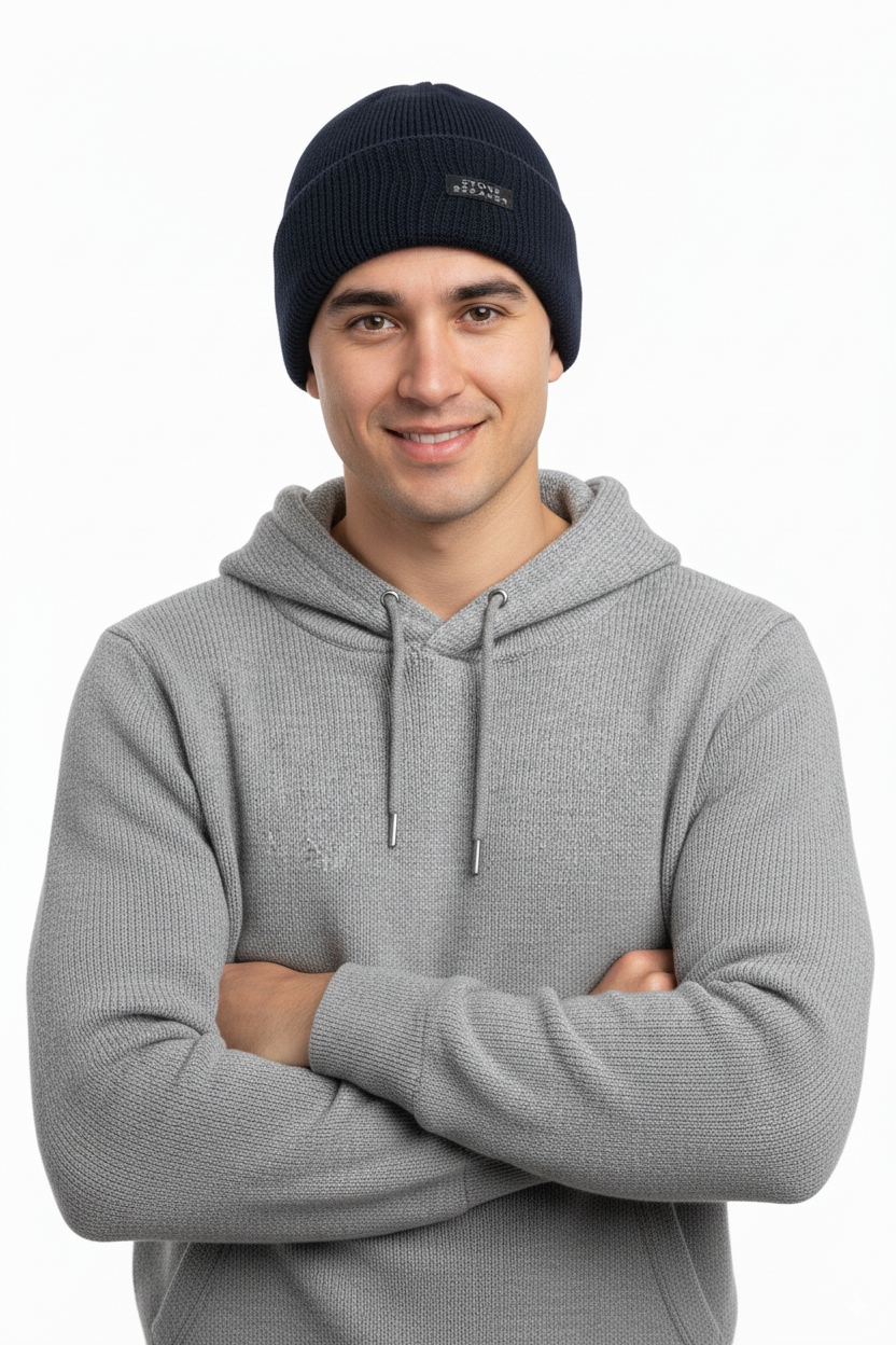 Erkek Kışlık Kalın Bere Pamuklu Katlamalı Stone Model Sıcak Tutar Esnek Rüzgar Geçirmez